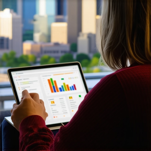 Business owner reviewing SEO metrics with Denver skyline