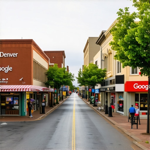 Denver cityscape featuring local businesses and Google Maps interface.
