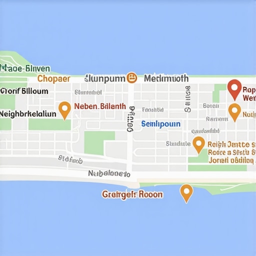 Denver Neighborhood with Local Business Overlay Denver neighborhood with local businesses and Google Maps interface