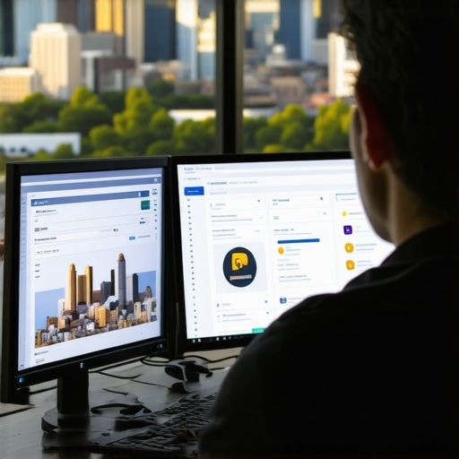 Person reviewing Google Maps rankings on computer monitors with Denver skyline