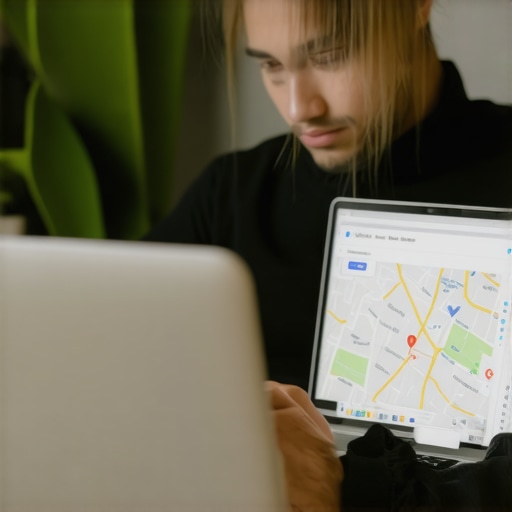 Denver business owner working on Google My Business optimization at a desk.