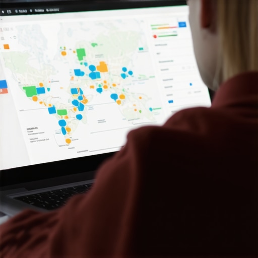 Person reviewing maps optimization analytics on laptop, focusing on Denver local business rankings.