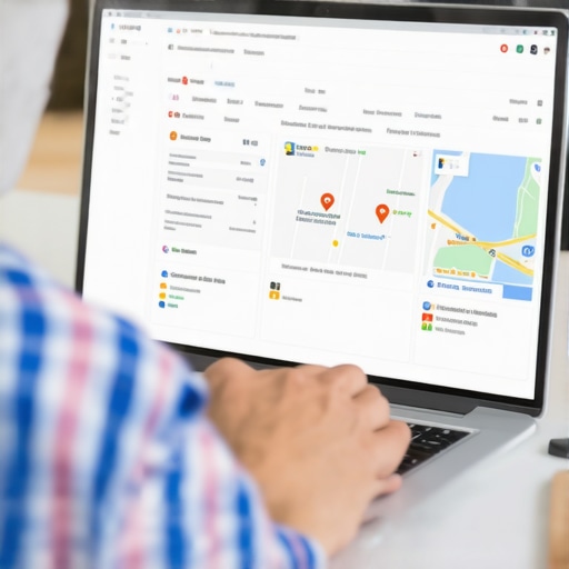 Person reviewing and updating Google My Business profile on a laptop showing Denver business maps