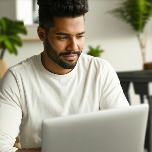 Business owner working on Google My Business profile with laptop and analytics data.