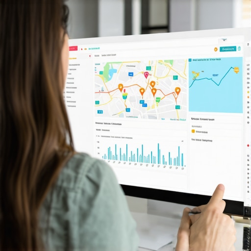 Business owner reviewing map pack rankings and local SEO data on a laptop.
